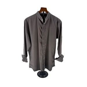 Steven Alan Men's Medium Gray Collarless Button Placket Shirt Cotton USA M